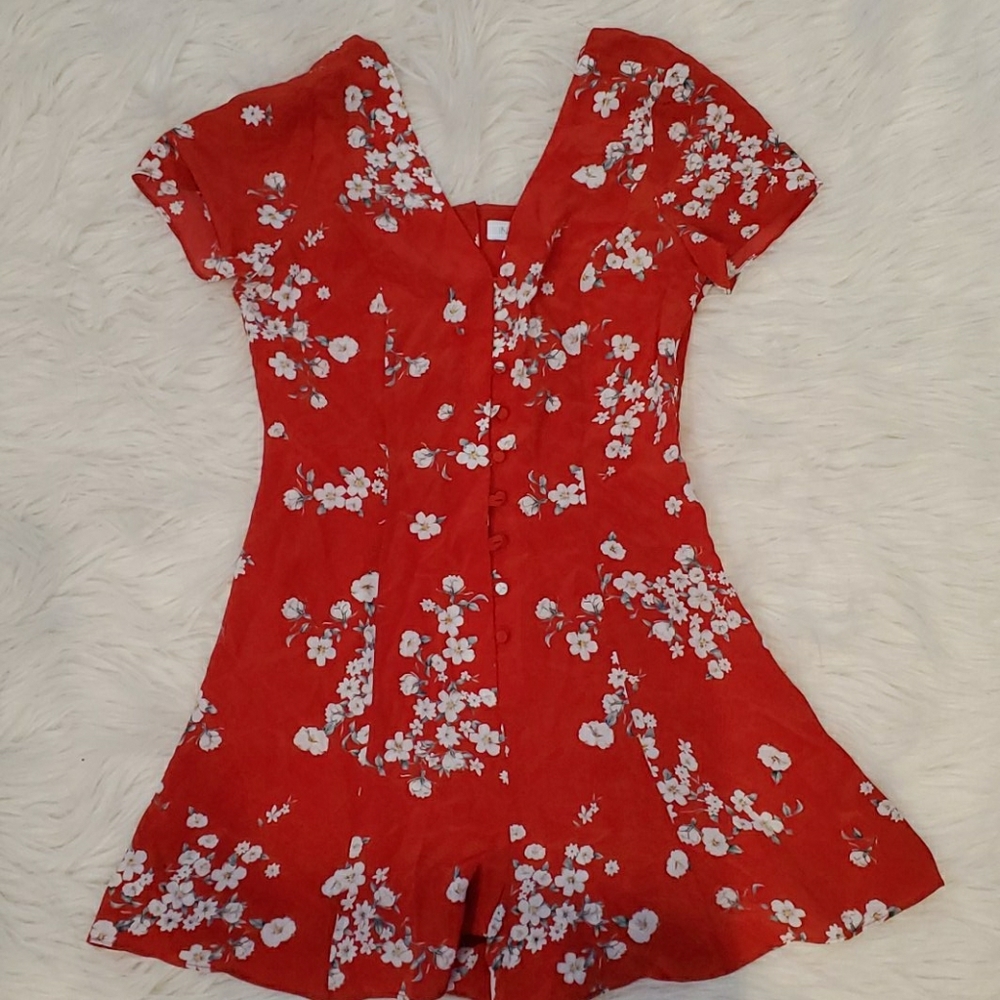 Intermix red floral silk romper NWT